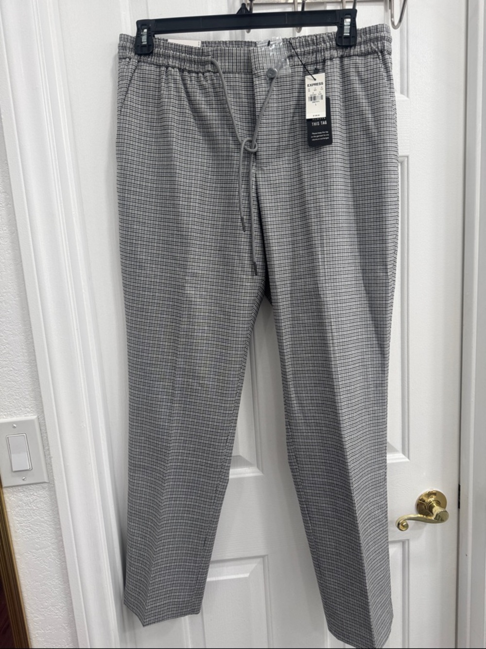 Express Men's Gray Checked Drawstring Pants